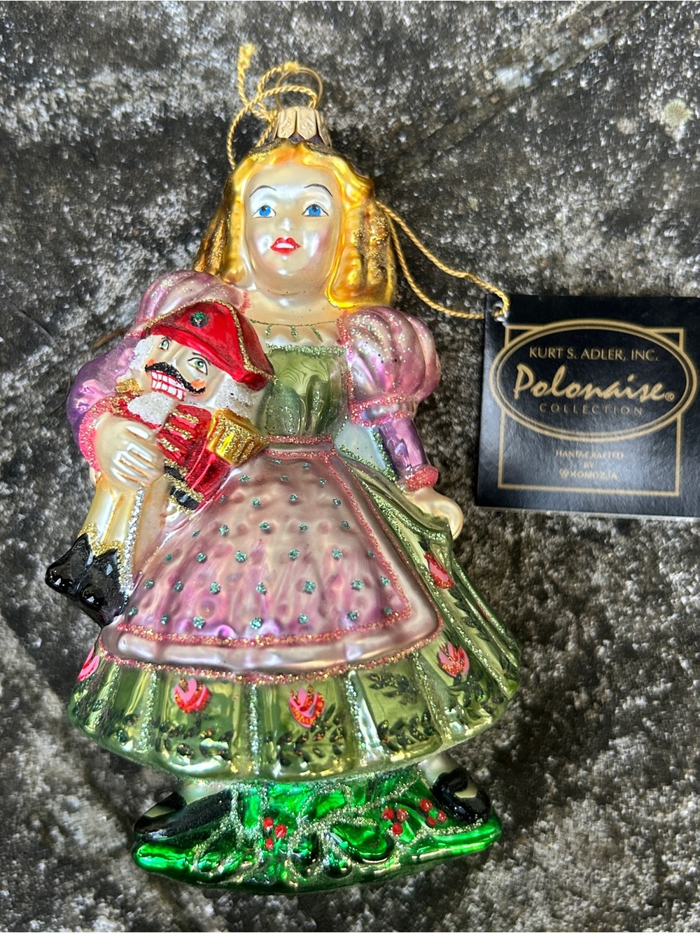 Kurt Adler Pink and Green Nutcracker Ballet Girl Glass Ornament